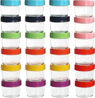 BELLE VOUS 24 Pack Glass Food Containers - 100ml/3.5oz Leak-Proof, Microwavable, Glass Food Jars - Food Storage Containers - Airtight Reusable Containers with Lids - Freezer Safe