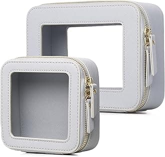 Clear Makeup Bag Set Travel Cosmetic Bag and Toiletry Bag Women's Purse Pouch Cosmetic Stroage Organizer Case with Zipper Car Essentials (Gray, M+Mini)