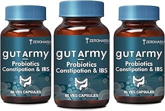 Gut Army Probiotics for Constipation & IBS | 100 Billion CFU, 11 Strains | Psyllium Husk (Isabgol) & Peppermint | Gas & Bloating Relief, Digestive Comfort, Bowel Regularity | Men & Women | 180 Capsules