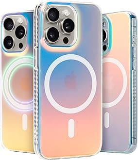 LONLI Hue - Magnetic Case for iPhone 15 Pro Max - [Compatible with Magsafe] - [360° Shock-Absorbent Bumper] - [Cute and Unique Phone Cover for Girls and Women] - Fluorescent Holographic Iridescent | 10FT Drop Protection, Cute, Unique, Aesthetic