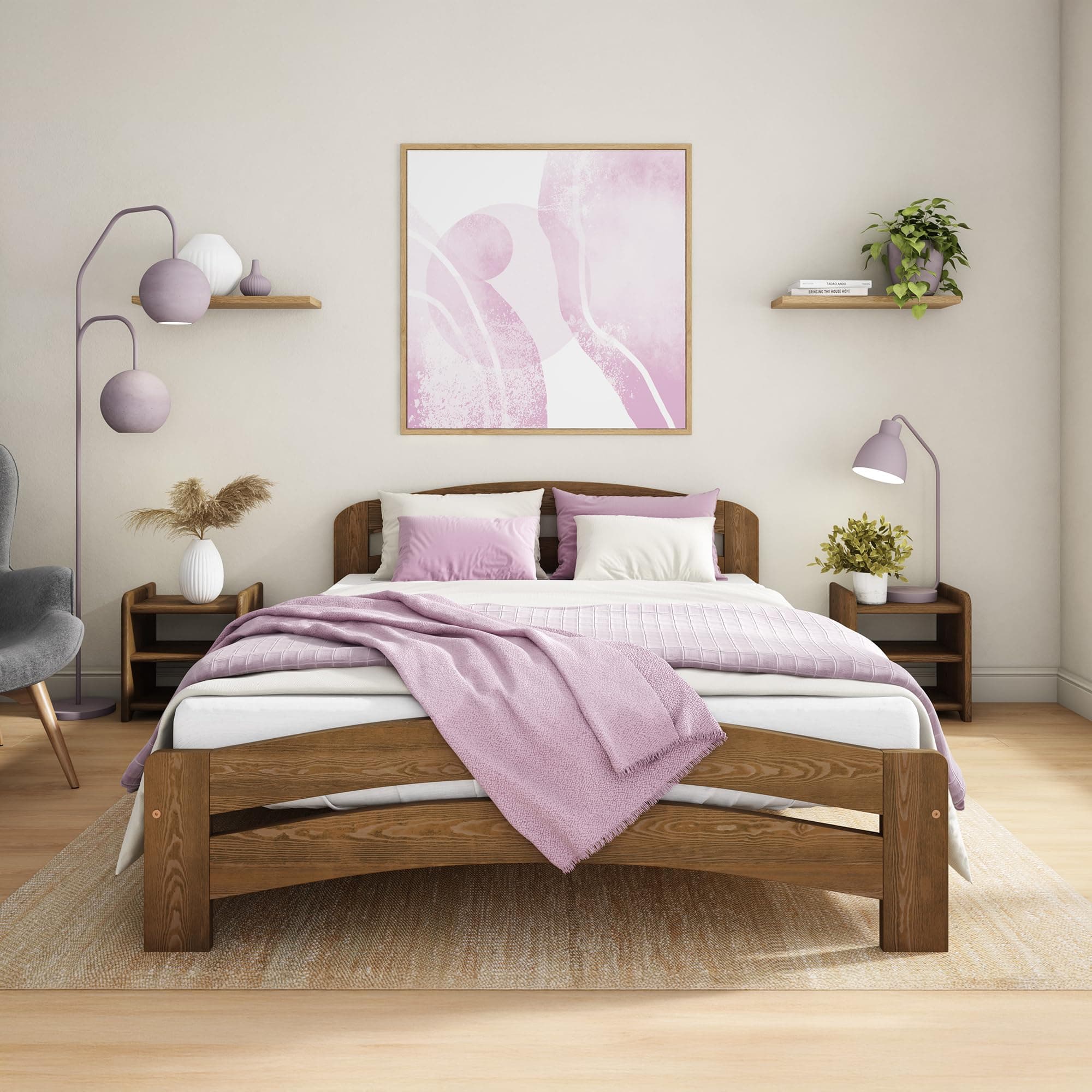 King Size Bed Frame – Solid Pine Wooden Bed Frame for Adults, F10 Easy Assemble Bed with Sturdy Slats & Extra Four Supportive Legs, Comfortable Bedroom Furniture | 5ft (Oak)