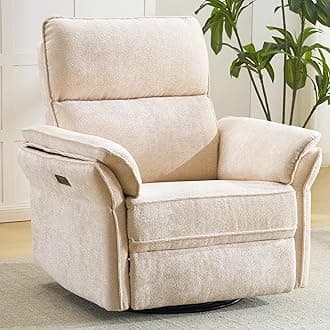 Oversized Power Recliner Chair Swivel Glider with Massage and Heat, Rocker Nursery Recliner for Adults with Adjustable Headrest, 26" Extra Wide Nursery Chair with Overstuffed Armrest,Beige
