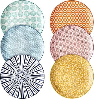 Selamica 10 inch Porcelain Dinner Plates, Large Size Serving Plate for Salad, Pancakes, Steak, Set of 6, Assorted Colors