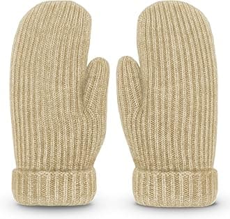 WhiteleopardMen's Winter Gloves Warm Lining Elastic Cuff - Knit Stretchy Cold Weather Warm Knit Thick Gloves Mittens