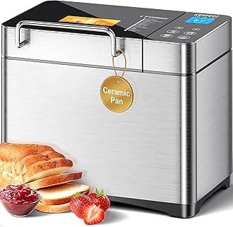 17-IN-1 All Stainless Steel Bread Maker, 2LB Bread Machine BPA-Free Non-Stick 5-Layer Superior Die-Cast Ceramic Pan, Auto Fruit Nut Dispenser, 2 Paddles & Full Touch Panel,15H Timer&Keep Warm, Recipes