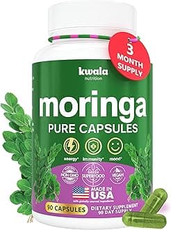 Moringa Capsules for Energy & Mood - Pure Moringa Powder Supplement - Made in USA - 3 Month Supply - 90 Capsules