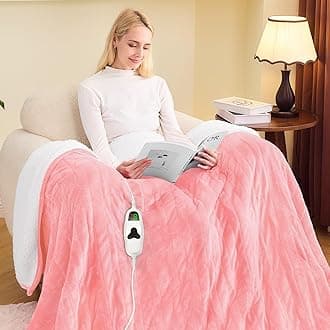 greenoak Heated Blanket Electric Twin 62"X84", Heating Blanket with 10 Heat Levels 1/2/4/6/8 Hours Auto-Off, Soft Flannel Sherpa Warm Heater Christmas Blanket, Light Pink