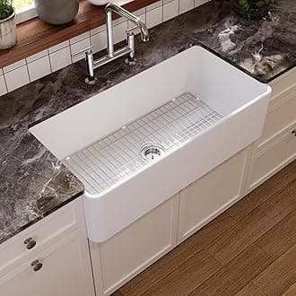 Deer Valley Farmhouse Sink 36 Inch Fireclay White Undermount Kitchen Sink, Apron-Front Large Deep Single Bowl with Bottom Grid & Strainer