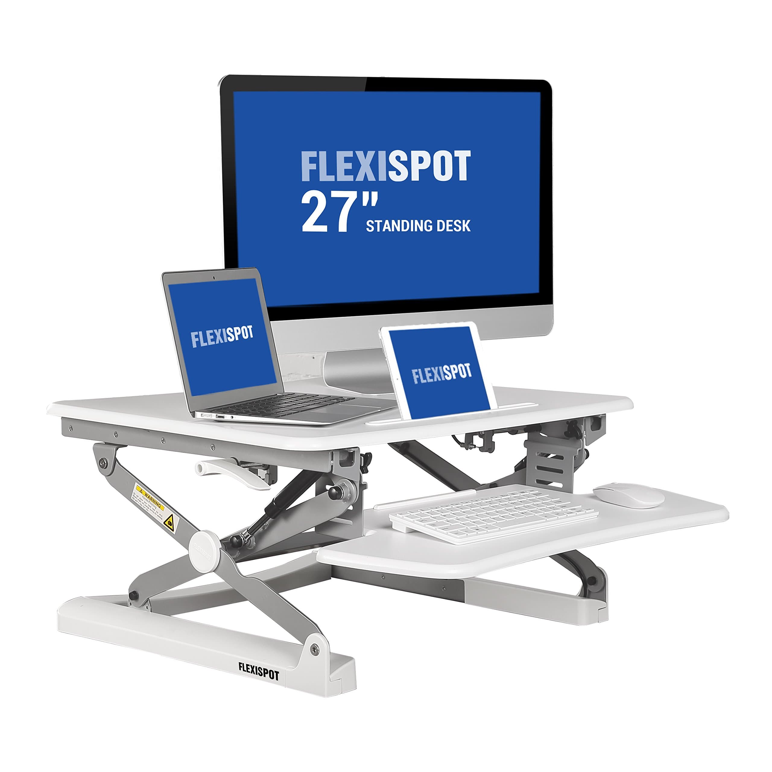 FlexiSpot 27" Wide Platform Height Adjustable Standing Desk Riser, Removable Keyboard Tray, White (M1W-S-Size)