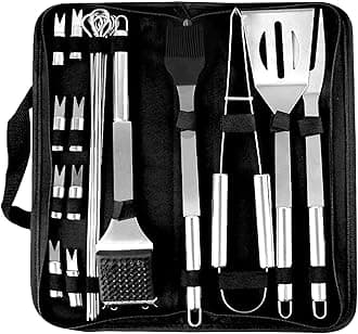 20pc Heavy Duty BBQ Grill Tool Set in Case - The Very Best Grill Gift on Birthday Wedding - Professional BBQ Accessories Set for Outdoor Cooking Camping Grilling Smoking