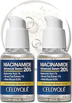 CELDYQUE Niacinamide Advanced 20% Face Vegan Serum w/Vitamin B3 Green Tea Beta-Glucan Damask Rose 63% No-Scent Even Skin Tone Minimize Pores Plump Fine Lines 2 Fl Oz