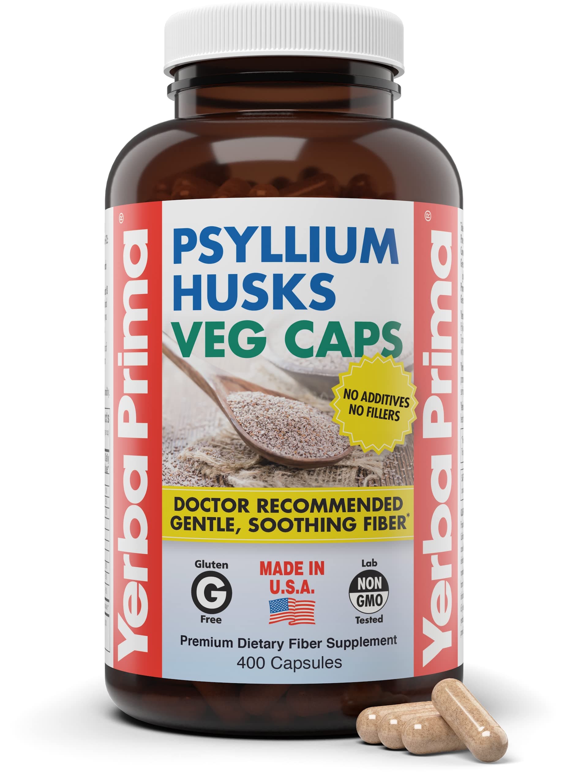 Psyllium Husks Veg Caps, 400 Capsules (625mg) - Vegan, Non-GMO, Gluten Free, Colon Cleanser, Daily Fiber Supplement for Gut Health & Regularity