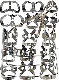 New Premium Dental Rubber Dam Clamps Set |Rubber Dam Kit Starter with Frame |Rubber Dam Punch Plier |Rubber Dam Clamps Forceps | Rubber Dam Clamps Dental Instruments (19 Piece Set)