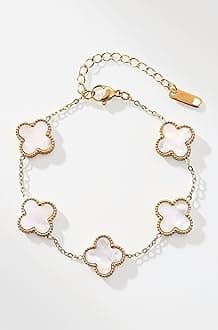 Clover Anti Tarnish Bracelet for Women Stylish | Stainless Steel Bracelet for Woman | Fashion Jewellery for Women Aesthetic Accessories for Girls Chain Bracelet Gold