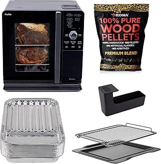 GE Profile™ Smart Indoor Pellet Smoker + Accessories Bundle, Includes Four 1lb Bag, Strainer, 20-pack of Drip Pan Liners, and Prep Tray, Stainless Steel, Carbon Black