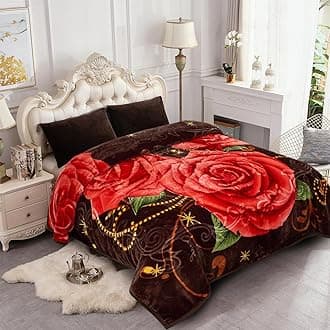 JYK Korean Mink Blanket for King Size Bed 83" x 91", 5.7 LB - 2 Ply Reversible 520GSM Silky Soft Plush Warm Fleece Blanket for Autumn Winter, Red Rose/Brown