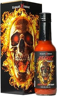 Regret Reserve Hot Sauce - Carolina Reaper, Trinidad Scorpion, and Habanero Pepper - 5oz bottle contains 70% of the hottest peppers in the world