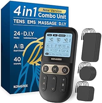 – 4 in 1 - D.I.Y & Tens Unit & EMS & Massage Muscle Stimulator, Dual Channel Therapy Machine for Pain Relief, FDA Cleared Rechargeable Electronic Pulse Massager,with 12pcs Electrode Pads