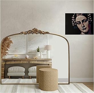 Vintage Gold Baroque Mirror - 36" x 30" - Antique Brass Arched Mirror with Full Metal Frame - Ideal for Entryway, Fireplace, Living Room, Hallway or Wall Decor
