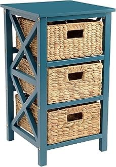 eHemco 3 Tier X-Side End Table/Storage Cabinet with 3 Baskets(Teal)