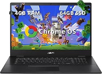 ASUS Chromebook CX1700 17.3" FHD Laptop, Intel Celeron N4500 Processor, 4GB RAM, 64GB eMMC Flash Memory, Intel UHD Graphics, 720P Webcam, Wi-Fi 6, Bluetooth, Chrome OS, Gray (Renewed)