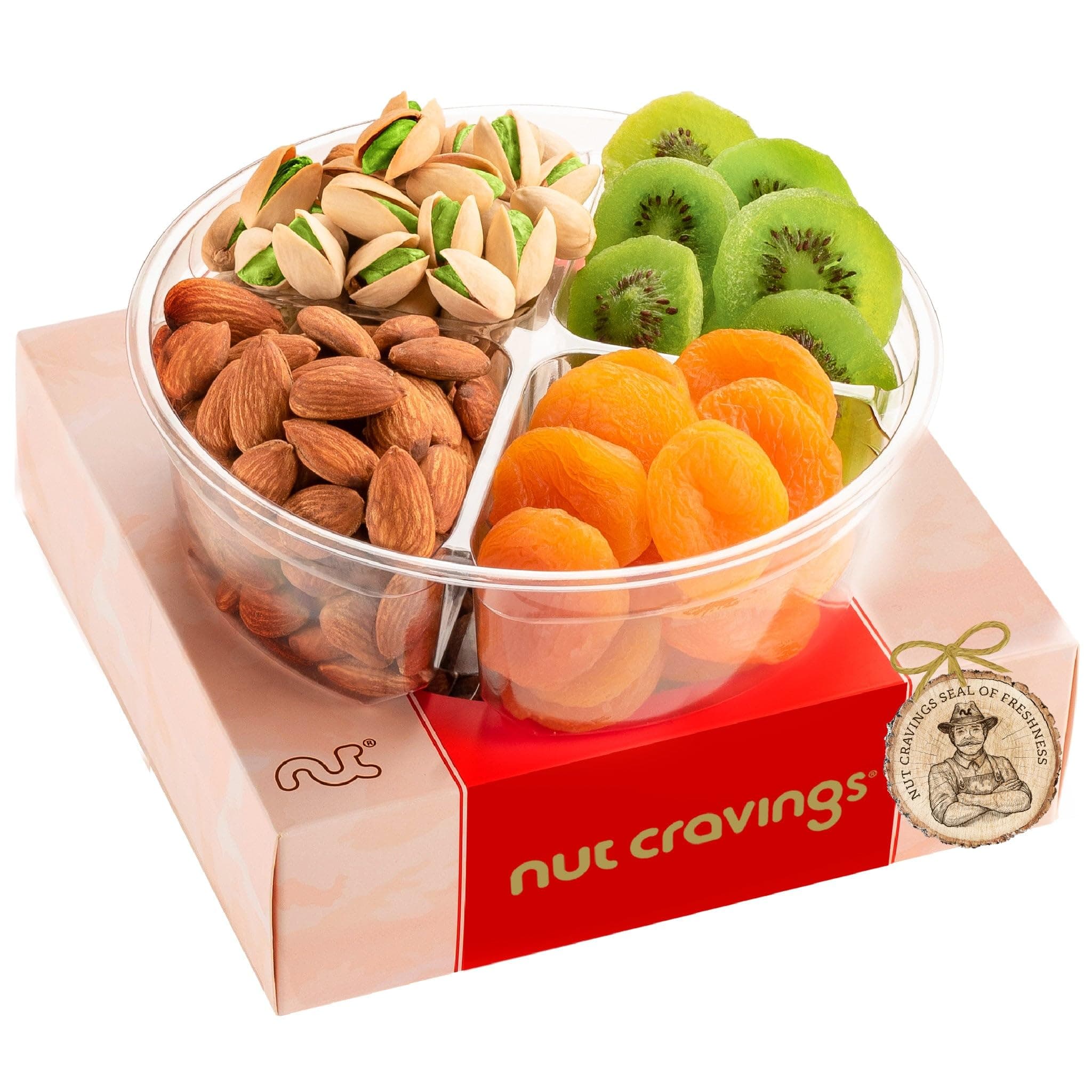 NUT CRAVINGS - Dried Fruit & Mixed Nuts Gift Basket in Red Box (4 Assortments) Food Arrangement, Healthy Snack Care Package,