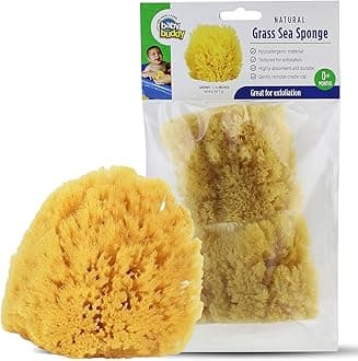 Baby Buddy Natural Baby Bath Sponge 4in Soft Grass Sea Sponge, Soft on Baby's Tender Skin, Biodegradable, Hypoallergenic, Absorbent Natural Sea Sponge, 2 Pack, Yellow