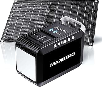 MARBERO Camping Solar Generator 120W Peak Portable Power Station 88Wh Generator with Solar Panel Included 21W, AC, DC, USB QC3.0, LED Flashlight for Outdoor Home Camping Fishing Emergency Backup