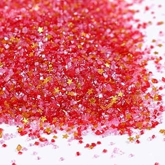 Edible Sanding Sugar Gold Star Glitter Mix, Red Sanding Sugar, Pink Sanding Sugar, Shimmer star sprinkles, Pink and Red Sprinkles for Weddings, Birthdays, and Valentines(4.23oz/120g)