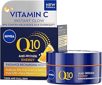 Q10 Anti-Wrinkle Energy Radiance Boost Night Cream, Rich Night Cream with Vitamin C, 50ml, Packaging may vary