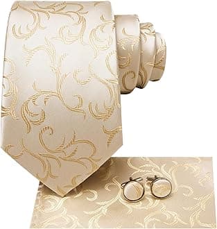 Mens Plaid Ties Classic Paisley Necktie with Handkerchief Cufflinks Set Business Stripe Tie