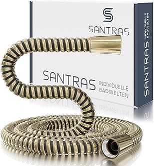 SANTRAS® Plastic Shower Hose Deluxe 1.25 m Long with Flow Limiter in Noble Brass (Hansa) - Particularly Flexible Shower Hose Made of Stainless Steel Made in Germany