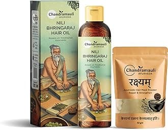 Nili Bhringaraj Daily Hair Oil, 200 ML | Delays Premature Greying, Reduces Dandruff and Strengthens | Black Tila Tail Base | With Bringaraj, Neeli, Amla & More | (Ayurvedic Hair Mask Powder Free)