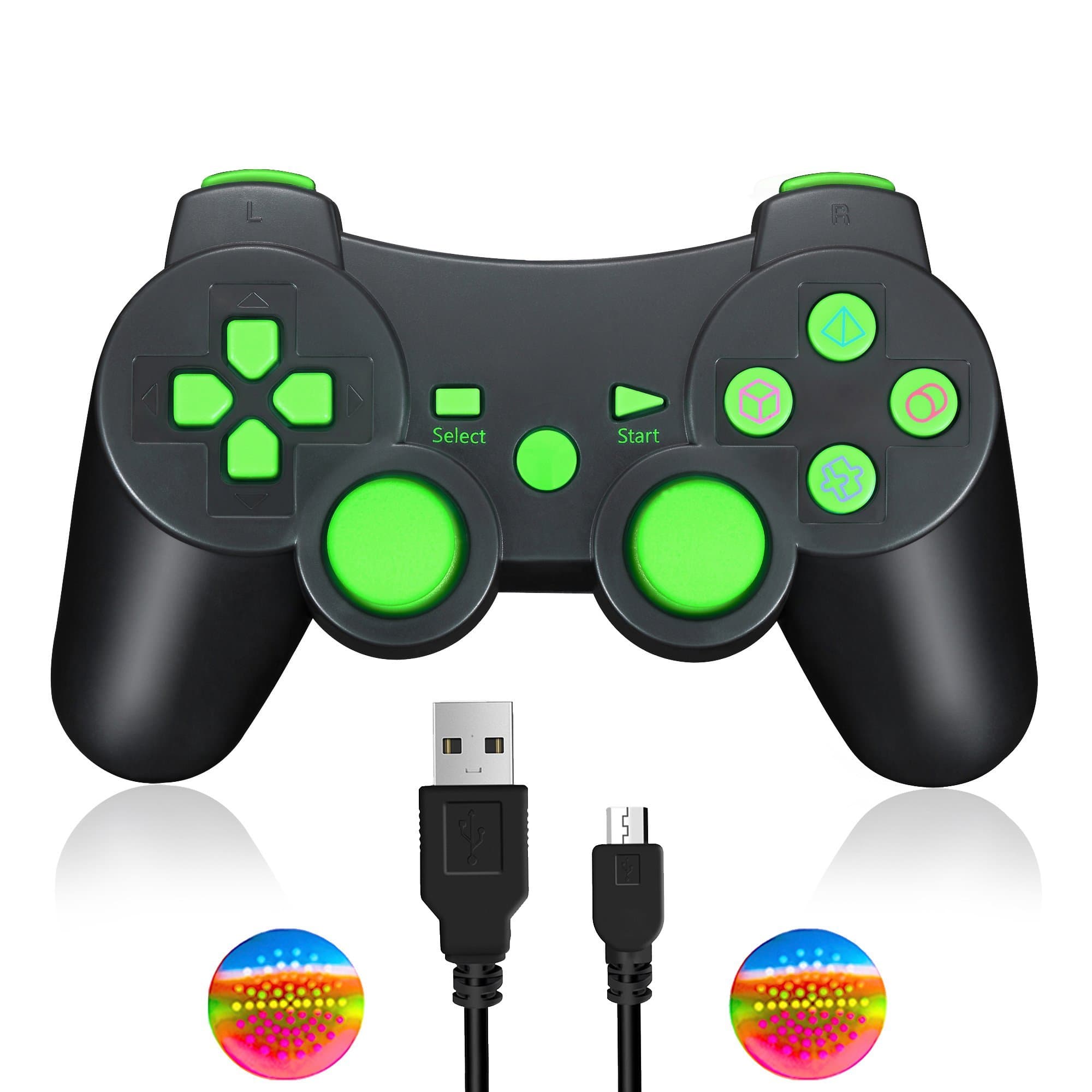 TPFOON Wireless Controller Dual Shock Gamepad for Sony PS3, SIXAXIS Joypad Remote for Sony Playstation 3 DualShock 3 - Charge and Play Cable Included (Green)