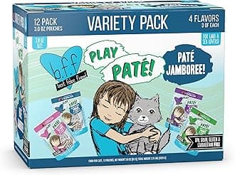 B.F.F. Play - Best Feline Friend Paté Lovers, Aw Yeah!, Paté Jamboree! Variety Pack, 2.8oz Pouch (Pack of 12)