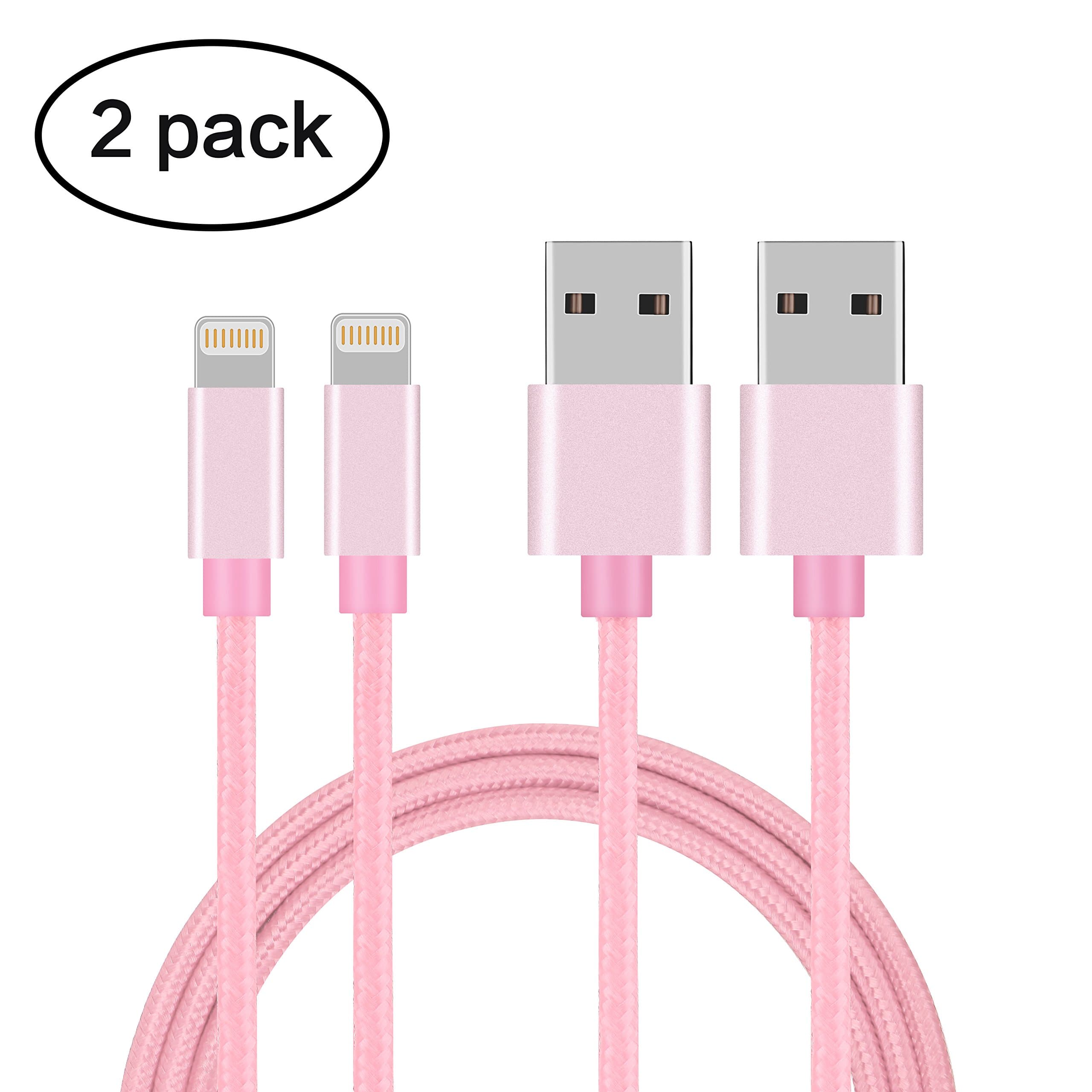 Gulf Y 2Pack Apple Lightning Data Cable for iPhone 7 6 5 SE, iPad Air, iPad mini - 1m (2Pack-Rose Gold)