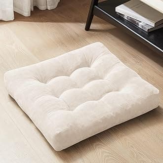 Meditation Floor Pillow, Square Large Pillows Seating for Adults, Tufted Corduroy Cushion for Balcony Bedroom Tatami Living Room, Beige, 22x22 Inch