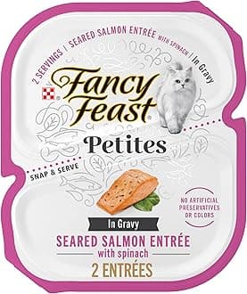 - Purina Fancy Feast Petites Seared Salmon Entree With Spinach in Gravy Gourmet Wet Cat Food - (Pack of 12) 2.8 oz. Tubs
