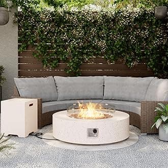 SUNBURY Outdoor 42 Inch Propane Fire Pit Table, 50000 BTU Spotted White Patio Gas Fire Table w Glass Wind Guard, Tank Table, Lava Rocks