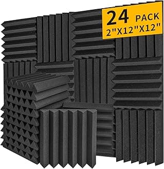 Acoustic Foam Panels 24 Pack 2" x 12"x 12" Saiqiang Soundproofing Wedges for Wall Noise Absorbing Soundproof Panels Black Sound-Damping Fire-Resistant for Studio, Office, Gaming Room
