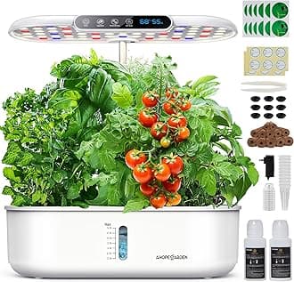 Hydroponics Growing System with 12 Pods, Indoor Garden Kit with LED Grow Light & LCD Temp Humidity Display, Smart Quiet Pump Planter for Herbs, Lettuce, Vegetables, Kitchen Garden Use