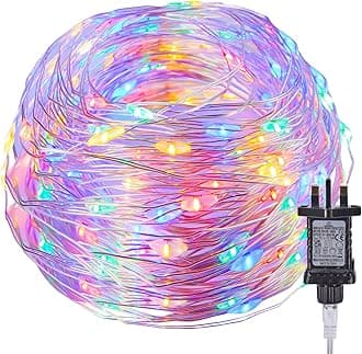 Fairy Lights Plug in, 33Ft 100 LEDs Waterproof Silver Wire Firefly Lights, Adaptor Included, Starry String Lights for Wedding Indoor Outdoor Christmas Patio Garden Decoration, Multicolor