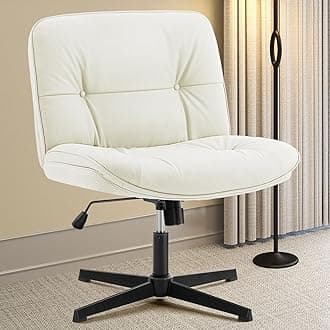 DUMOS Criss Cross Chair Legged Office Wide Comfy Desk Seat, No Wheels Armless Computer Task Seating, Swivel Vanity Home Height Adjustable