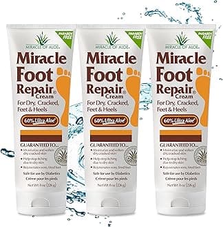Miracle Foot Repair Cream | 8 Ounce Tube (3) | 60% Pure Aloe Vera Gel | Fast Relief for Dry, Cracked, Itchy Feet and Heels | Moisturizes | Softens | Restores Comfort | Stops Nasty Odor | Diabetic-Safe