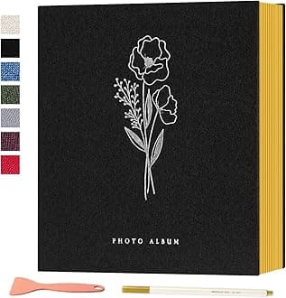 Lanpn Self Adhesive Photo Album Scrapbook 80 Pages, Linen Photos Albums DIY Sticky Magnetic Pages holds 4X6 7x5 A5 Picture for Family Wedding Birthday (Large-40 Sheets/80 Pages, Black)
