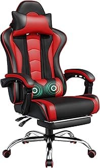 Yaheetech Gaming Chair, Video Game Chair with Massage Lumbar Support and Footrest Height Adjustable Ergonomic Computer Chair with Swivel Seat and Headrest, Black/Red