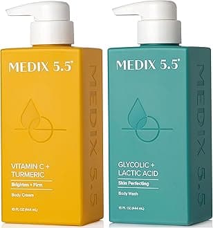 Exfoliating AHA Glycolic Acid Face & Body Scrub Cleanser + Vitamin C Moisturizing Body Cream Lotion Skin Care 2PC Set | Alpha Hydroxy Acid & Lactic Acid Foaming Body Wash & Face Wash, 2-PC