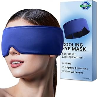 Cooling Gel Eye Mask for Puffy Eyes, Migraine & Headache Relief, Full Eye-Area Cold Compress for Eyes & Temples, FSA Eligible HSA, Reusable Flexible Adjustable Fit for Post Surgery Recovery