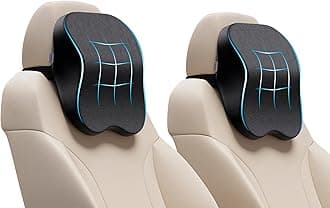 FOVERA Car Neck Rest Pillow (Pack of 2) | 2 Years Warranty | Memory Foam Neck Pillow for Car, Car Seat Head Rest Cushion for Neck & Cervical Support - Relieves Neck Pain (Medium, Black)