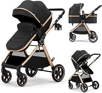 2 in 1 Baby Stroller, Convertible Bassinet Pushchair for Infants and Newborns 0-36 Months